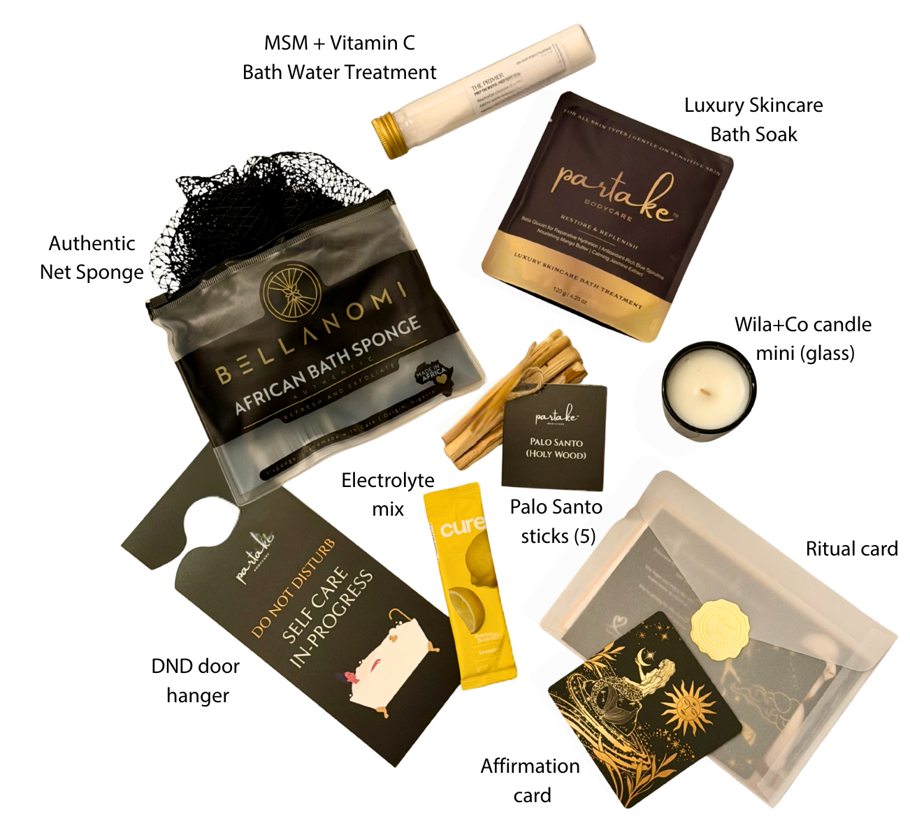 Collection of The Skincare Soak bath and body products with text 'The RESET Bath Ritual' on a white background.